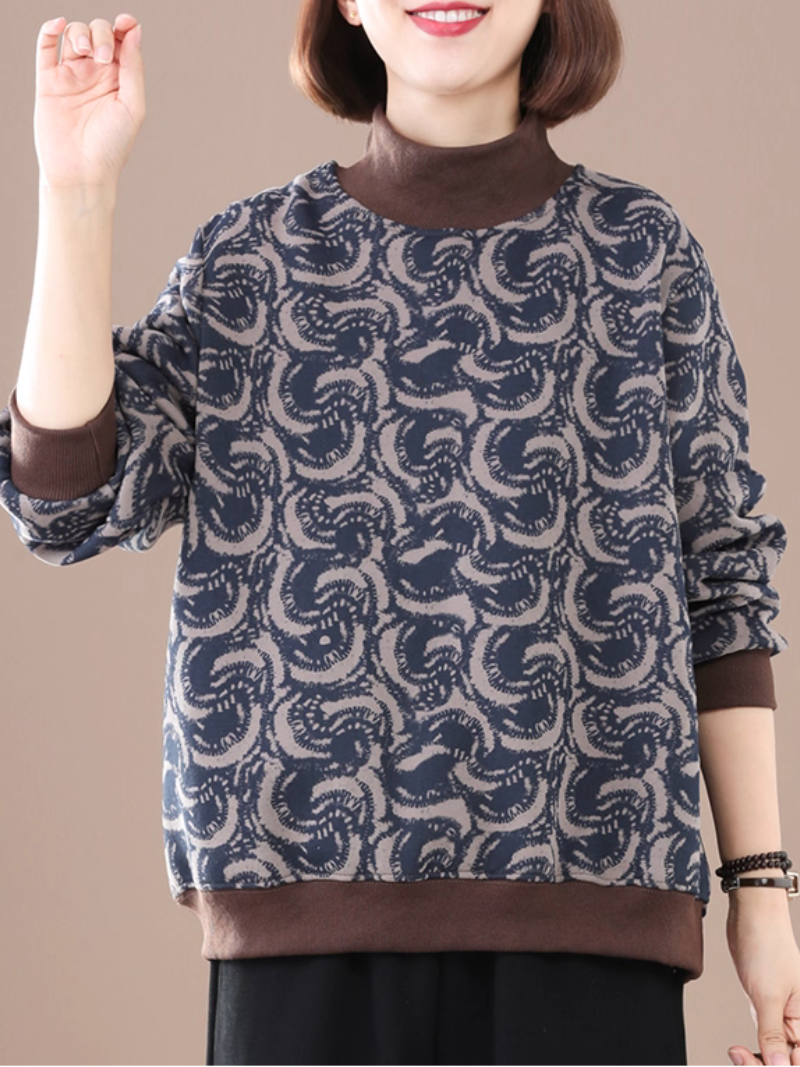 Abstract Swirl Print Relaxed Sweatshirt, Chic Everyday Pullover for Women