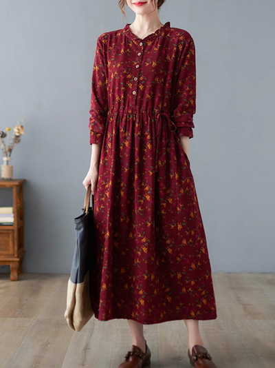 Women's Stylish Floral Printed Button-Up A-Line Dress