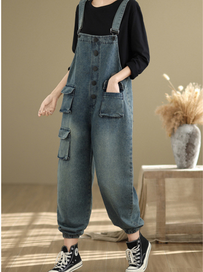 Women New Artical Three-Dimensional Pocket  Dungarees