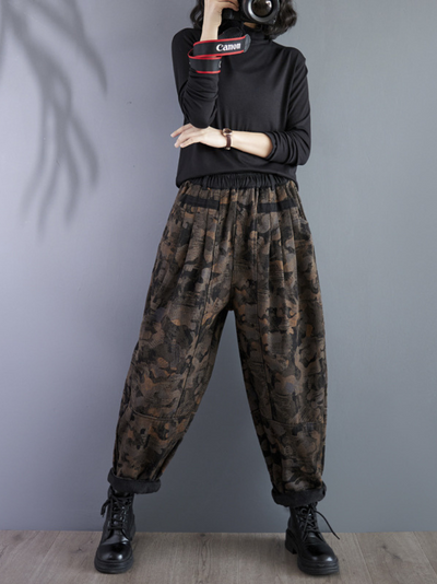 Women's Stylish Retro Printed Elastic Waist Pant Bottom