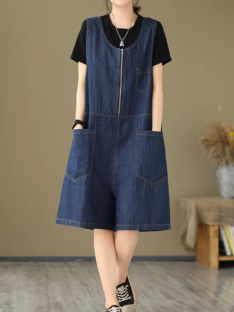 Women's Casual Workwear Wide Leg Shorts Zipper Dungarees