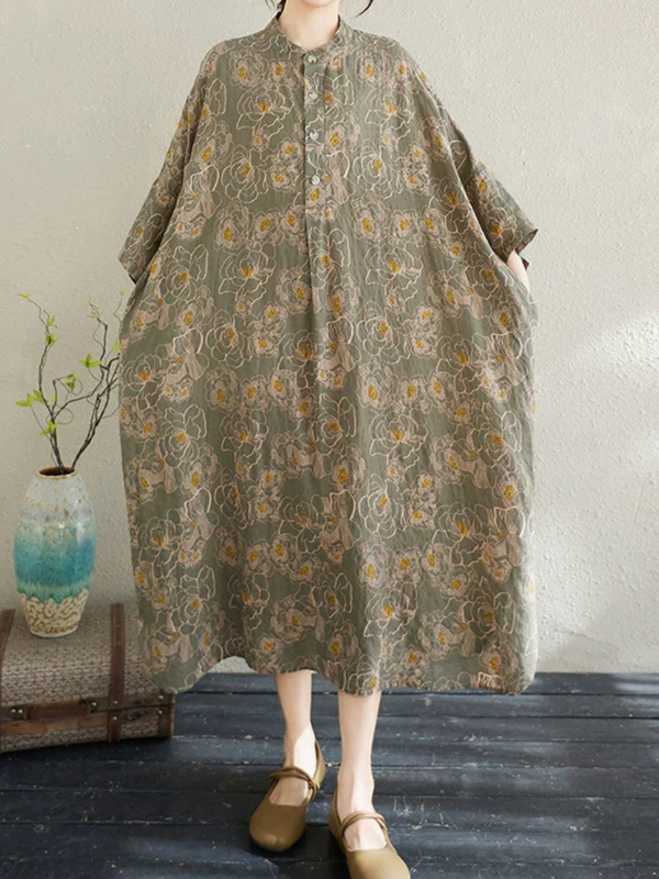 Serene Weekend Floral Dress — Cotton Linen Ease with Relaxed Elegance