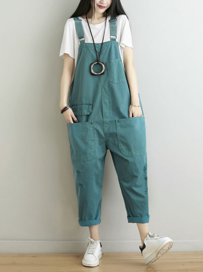 Women's Front and Back Pockets Casual Overalls Dungaree