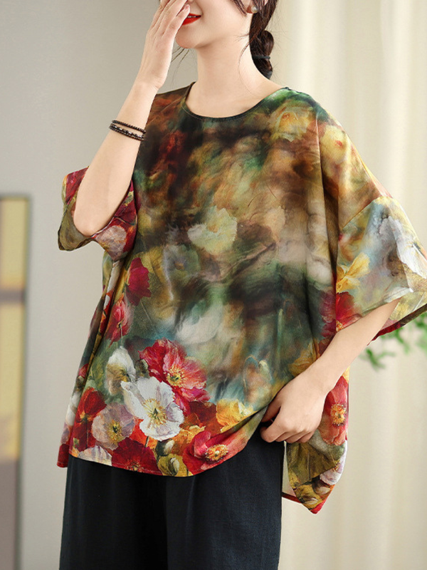 Artful Weekend Blouse — Chiffon Floral Top with Effortless, Flattering Drape