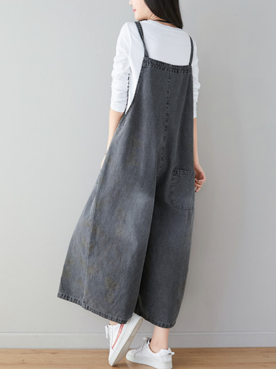 Women's Wide-Leg Dungarees with Adjustable Straps