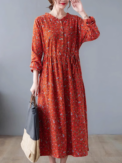 Women's Stylish Floral Printed Button-Up A-Line Dress