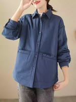 Minimalist cotton-nylon women's jacket, relaxed shacket with refined button front