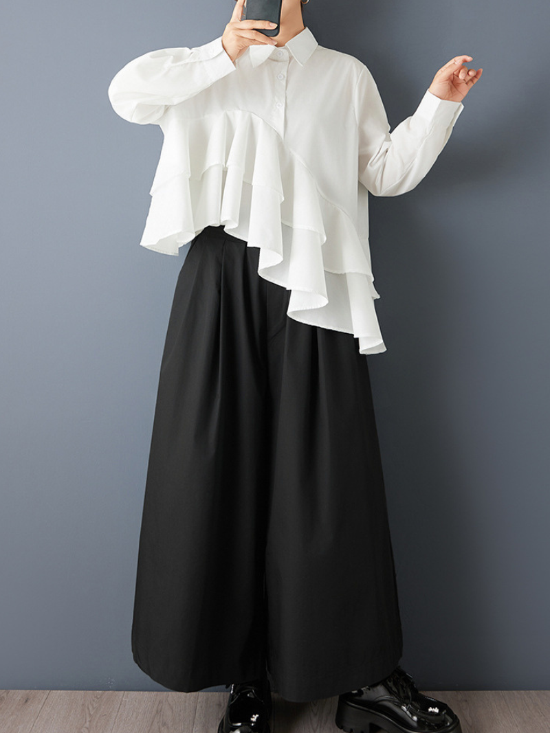 Day-to-Night Confidence Ruffle Blouse with Asymmetrical Cascade and Effortless Fit