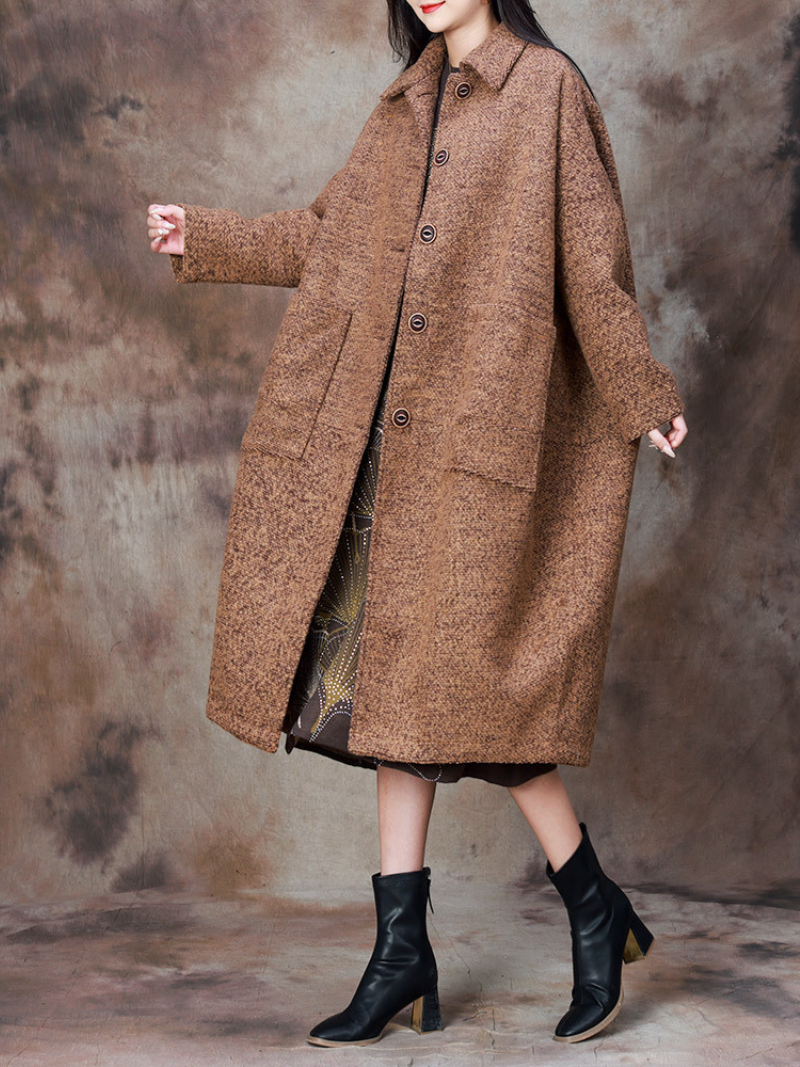 Women's Cozy Cocoon-Shaped Woolen Long Knee-Length Warm Coat