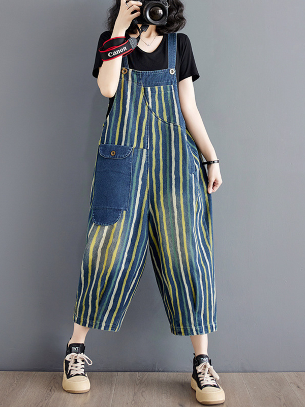 Women's Printed Summer Dungarees Relaxed Fit Overalls