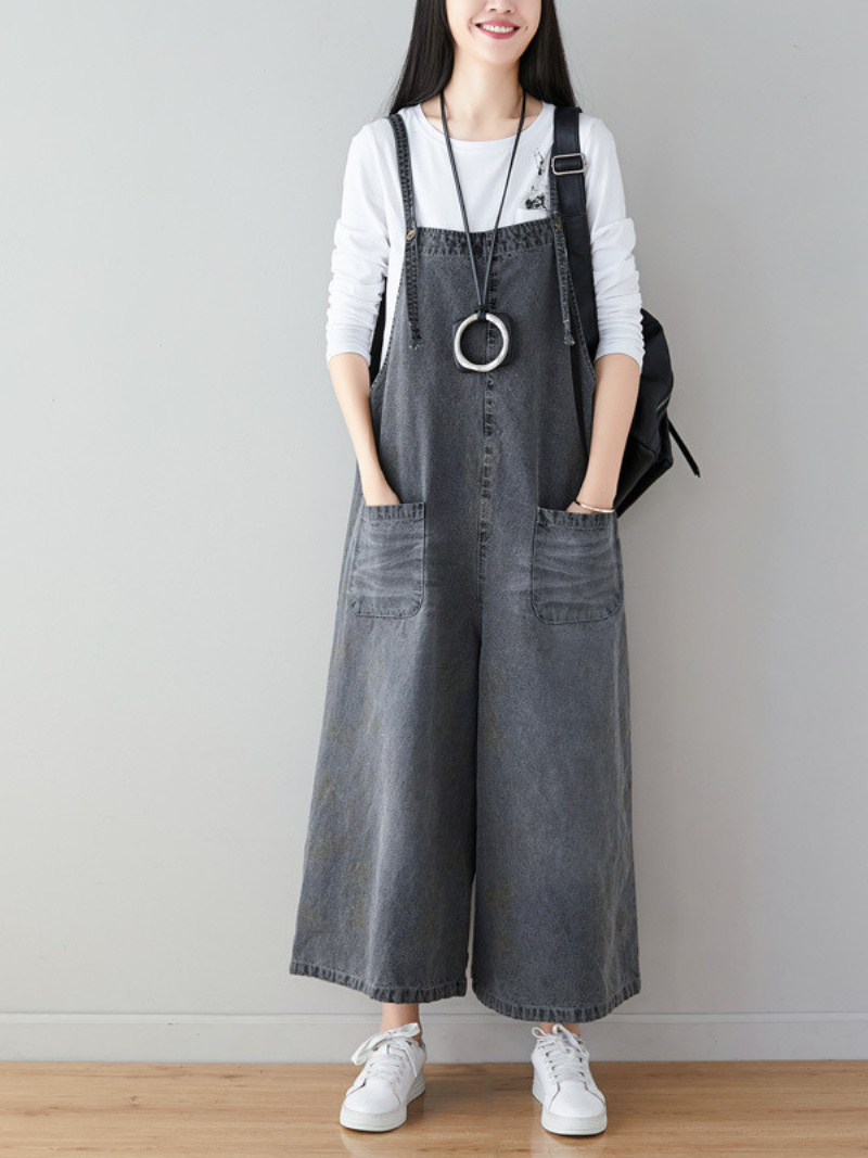 Women's Wide-Leg Dungarees with Adjustable Straps