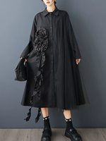 Confidence in Motion Shirt Dress — Flowy Mesh with Sculptural Rosette