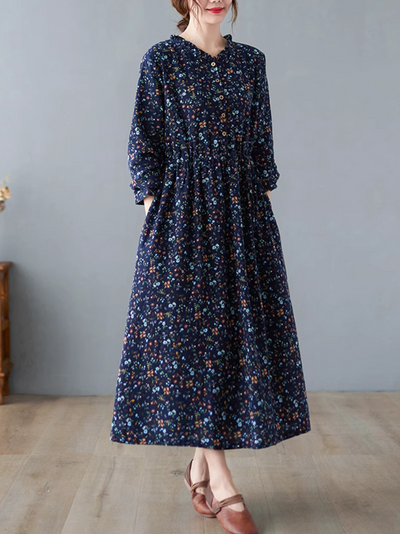Women's Stylish Floral Printed Button-Up A-Line Dress