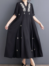 Women's Flower Embroidered Trumpet Sleeves A-Line Dress