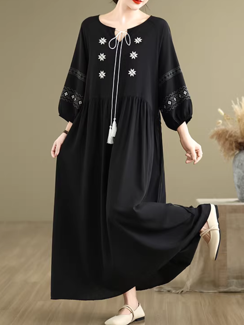 Artful Relaxed Drawstring Denim Cotton Pants, Women’s Baggy Jeans with Tapered Cuff