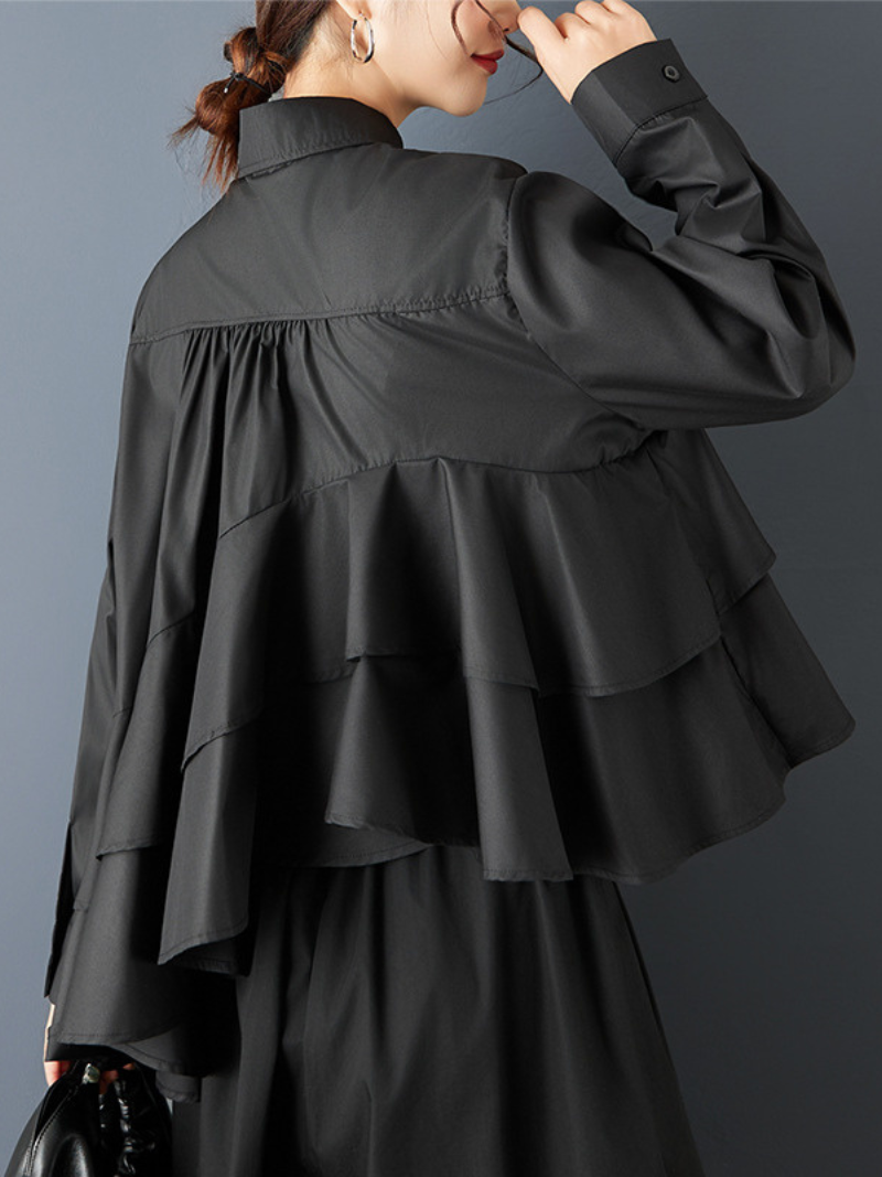 Day-to-Night Confidence Ruffle Blouse with Asymmetrical Cascade and Effortless Fit