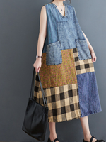 Artful Weekend Patchwork Denim Midi Dress — Relaxed, Flattering Ease with Pockets