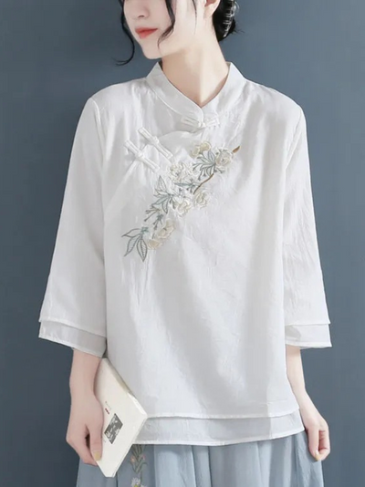 Women's Spring and Summer Embroidered Vintage Tops