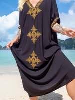 Détente des femmes en bordure de mer Broided à manches courtes Robe Kaftan