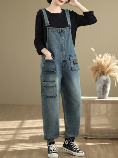 Women New Artical Three-Dimensional Pocket  Dungarees