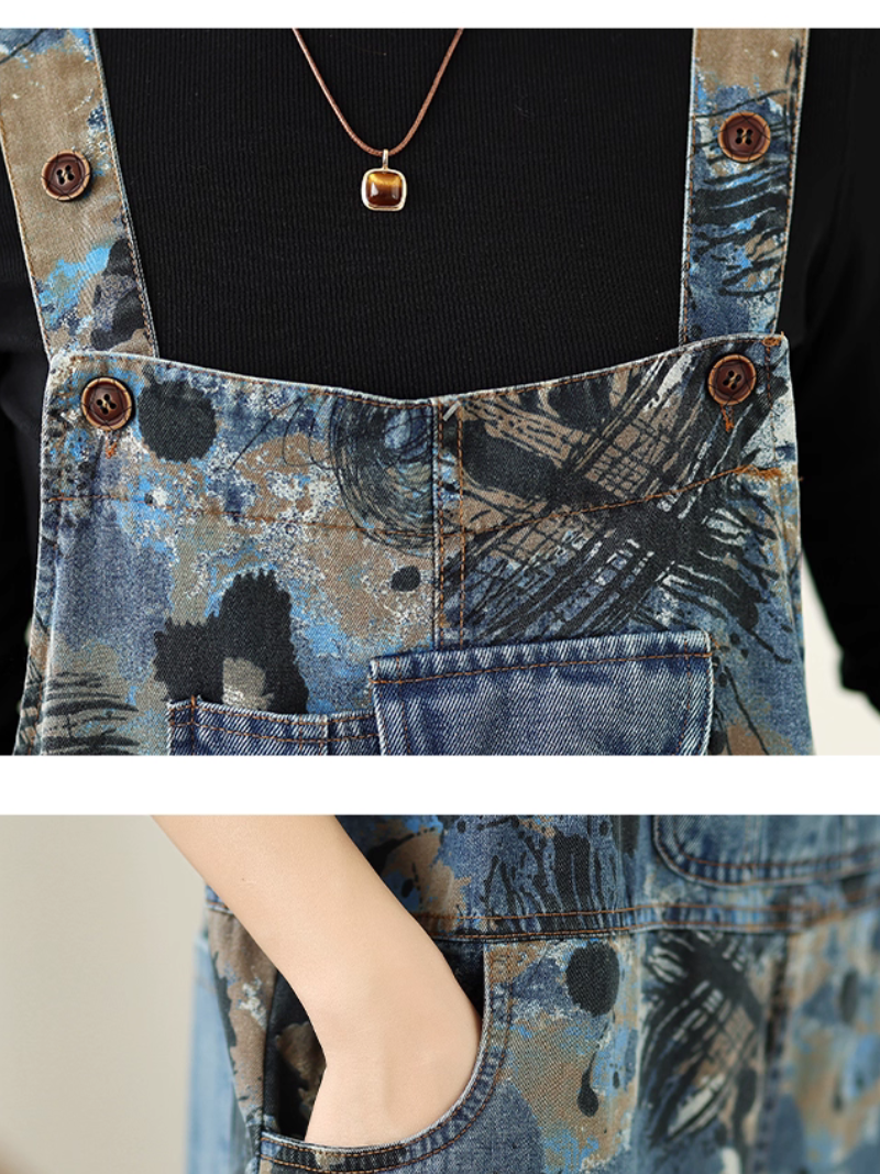 Artful Denim Overalls with Wide-Leg Silhouette and Modern Bib Detailing