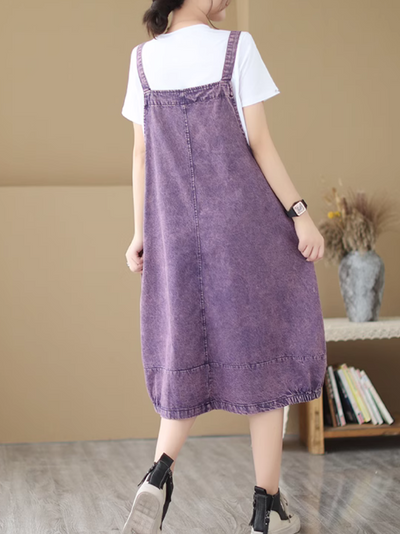 Women's Sleevesless Purple Salopette Dress