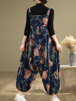 Loose Fit Floral Women's Dungarees with Elastic Cuffs