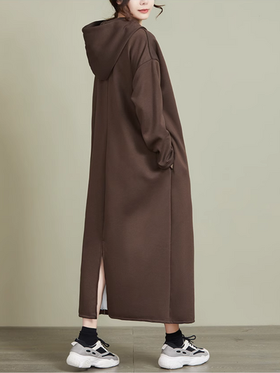Women's Trendy and Versatile Zipper Long Hooded Dress