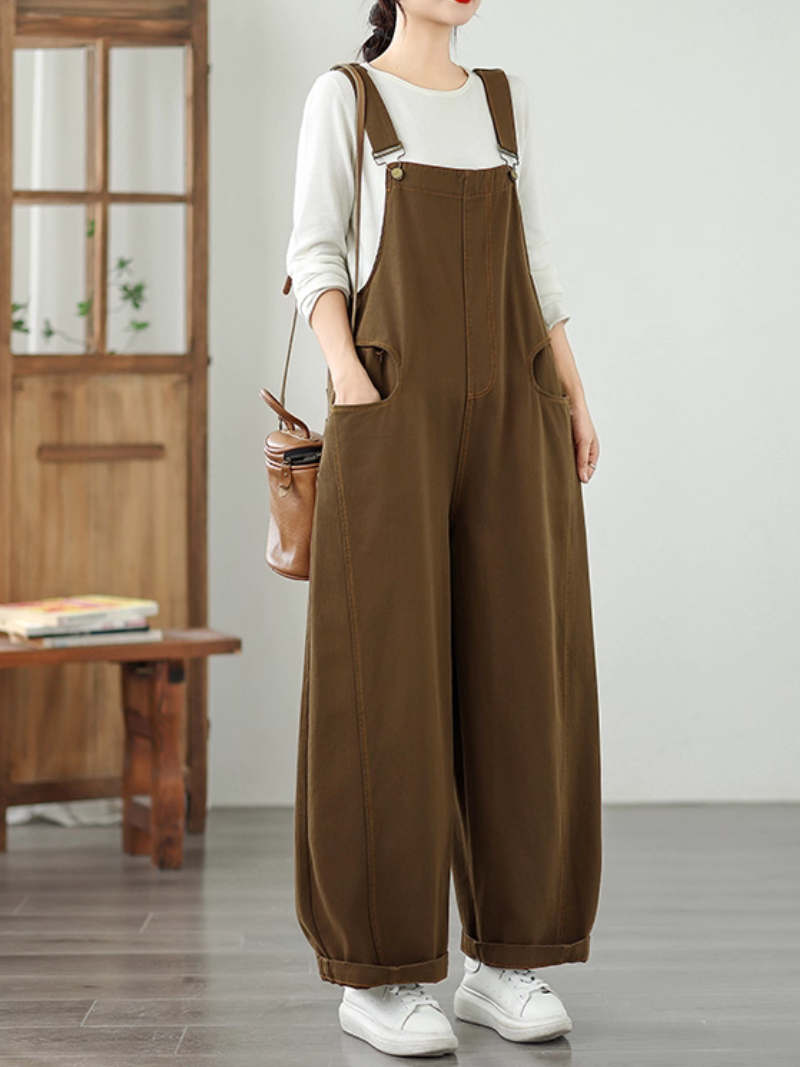 Chic Wide-Leg Women's Overalls with Adjustable Straps, Cotton-Polyester Comfort Essential