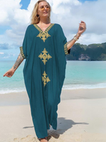 Détente des femmes en bordure de mer Broided à manches courtes Robe Kaftan