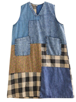 Artful Weekend Patchwork Denim Midi Dress — Relaxed, Flattering Ease with Pockets