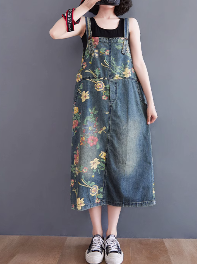 Loose Fit Women's Floral Denim Overalls for Summer