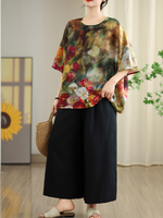 Artful Weekend Blouse — Chiffon Floral Top with Effortless, Flattering Drape