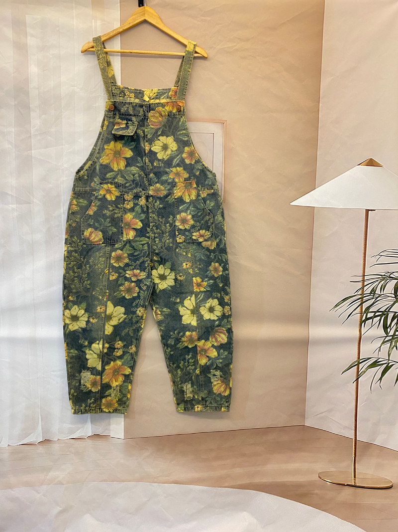 Wildflower Print Dungarees - Loose Tapered Leg Fit