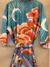 Partywear Floral With Moon Print Green Color Silk Long Length Gown Kimono Duster Robe