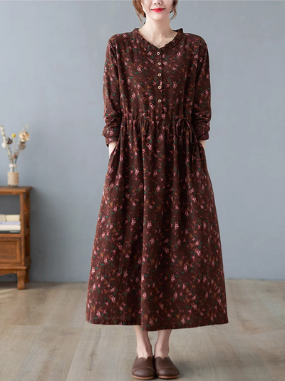 Women's Stylish Floral Printed Button-Up A-Line Dress