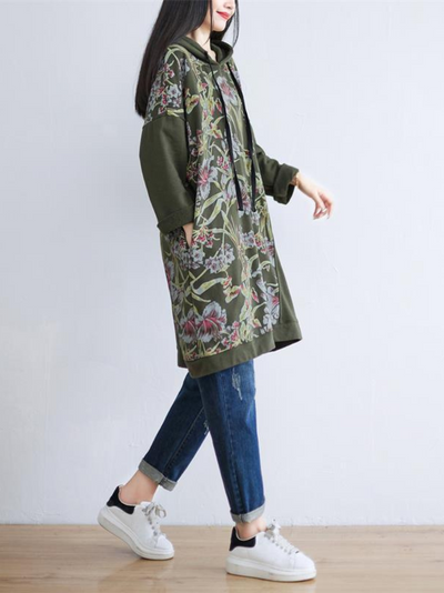 Women's Cool & Stylish Printed Mid-Length Side Pockets Hooded Dress