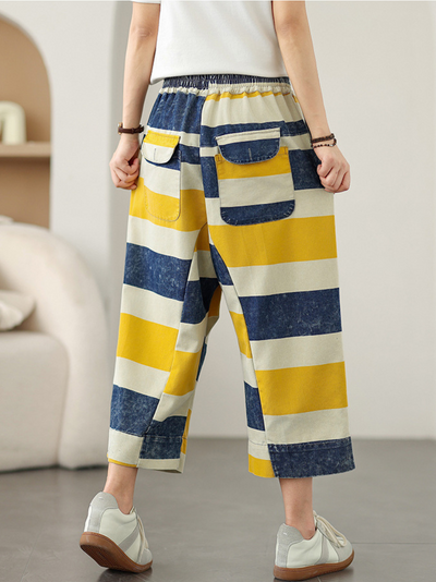 Women's Soft and Fashionable Elastic Waist Stripes Bottom