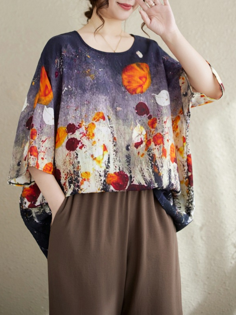 Women's Casual Versatility Beauty Floral Printed Round Neck Tops