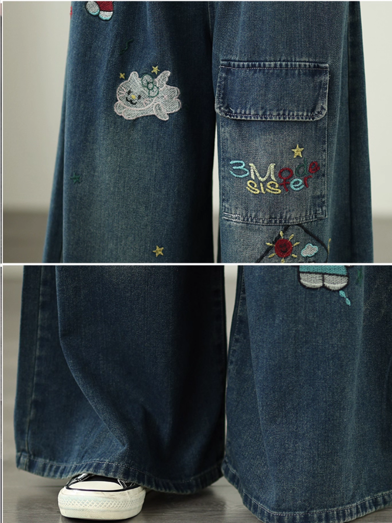 Women's Elegant Cartoon Embroidered Summer Loose Bottom