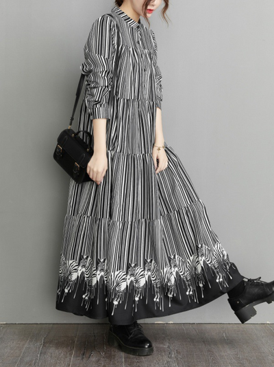 Women's long stripped Maxi Shirt Dress