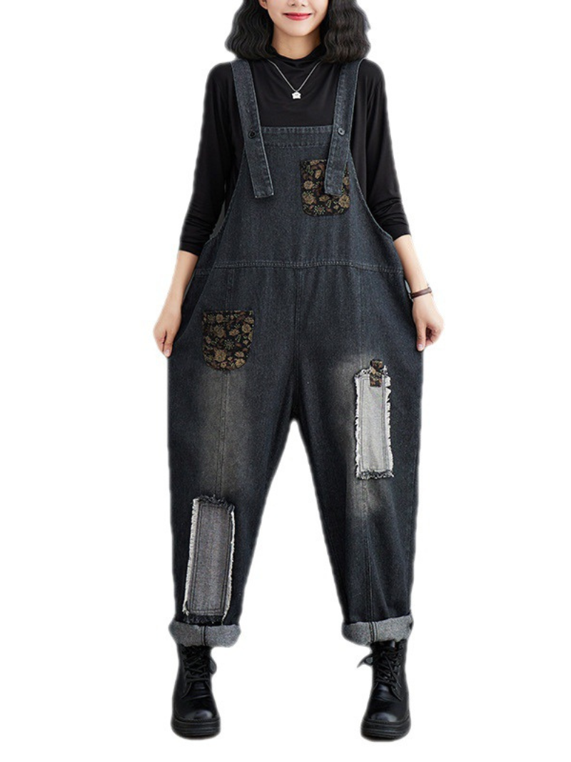 Women's Stylish and Relaxed Vibe Loose Embroidered Overalls Dungarees