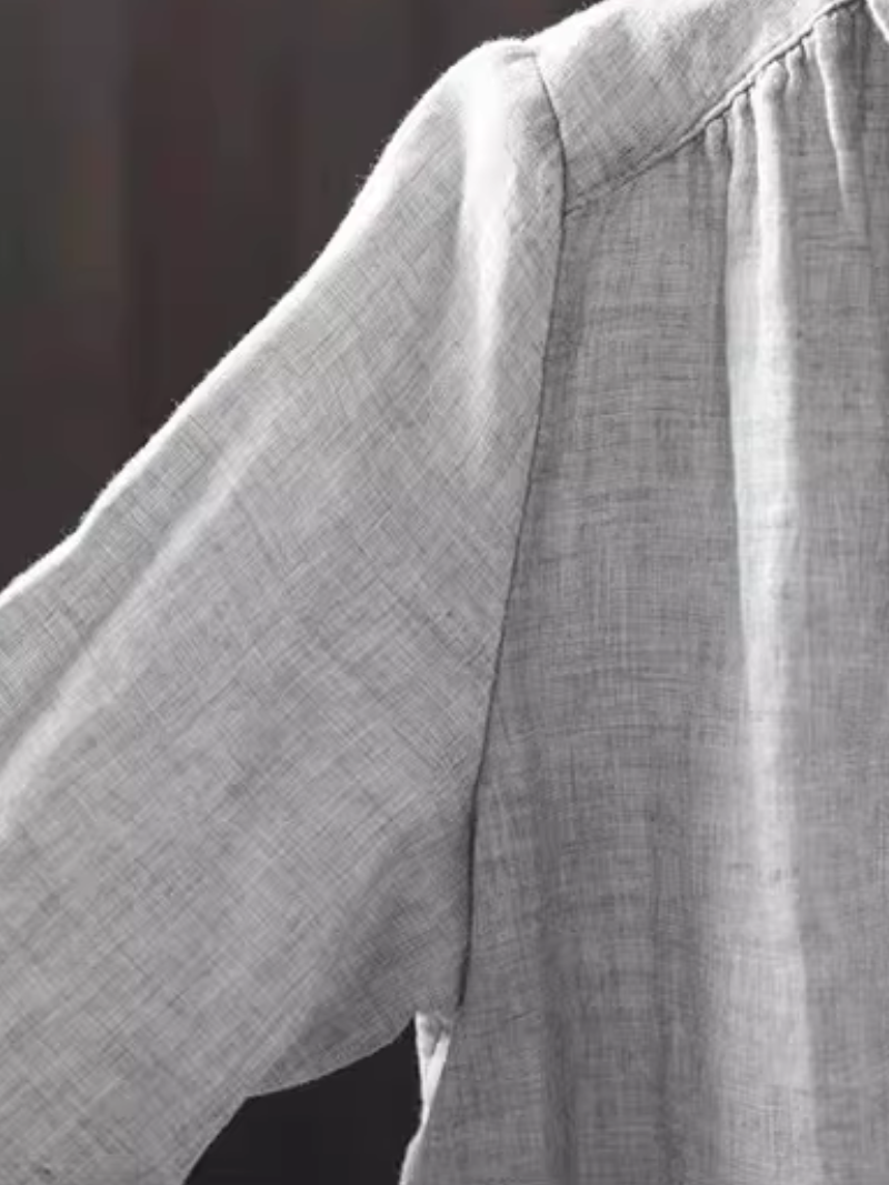 Cotton-Linen Button-Down Blouse with Point Collar