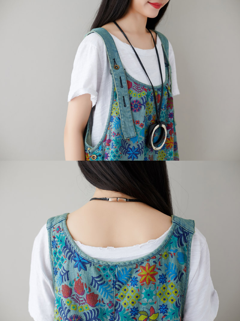 Women's Clothing Printed Jeans White Holes Wide Leg Overalls Dungarees