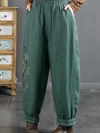 Women's Everyday Vintage Embroidered Pockets Pants Bottom