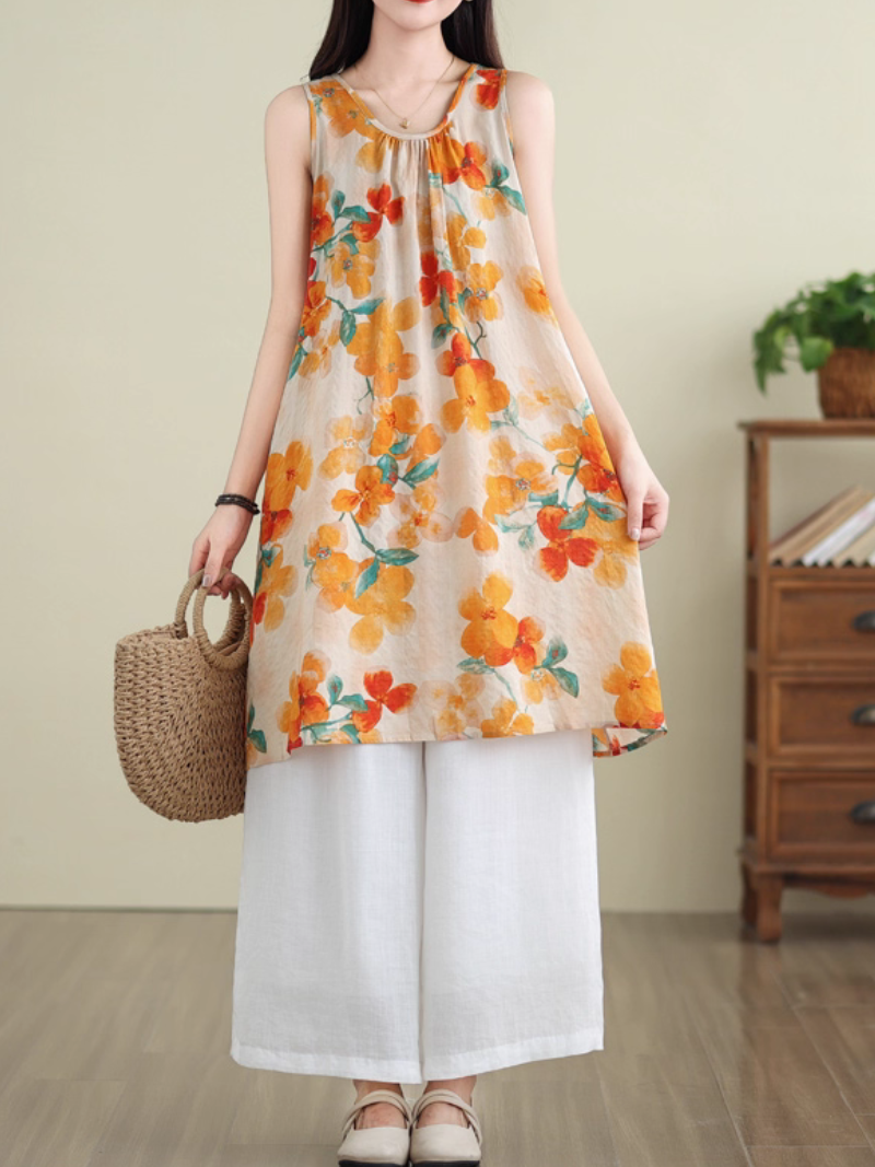  Women's Stylish Flower Printed  Midi Dress 