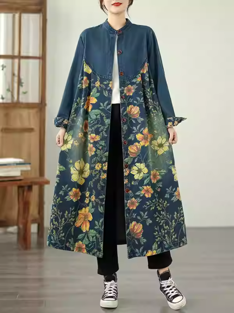 Damens Sommer Patchwork gedruckt gelegentlich losen Jeansmantel gedruckt