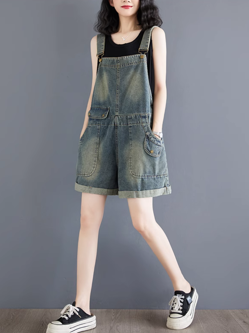 Women's Trendy & Baggy Denim bib's Shorts Overall Dungaree
