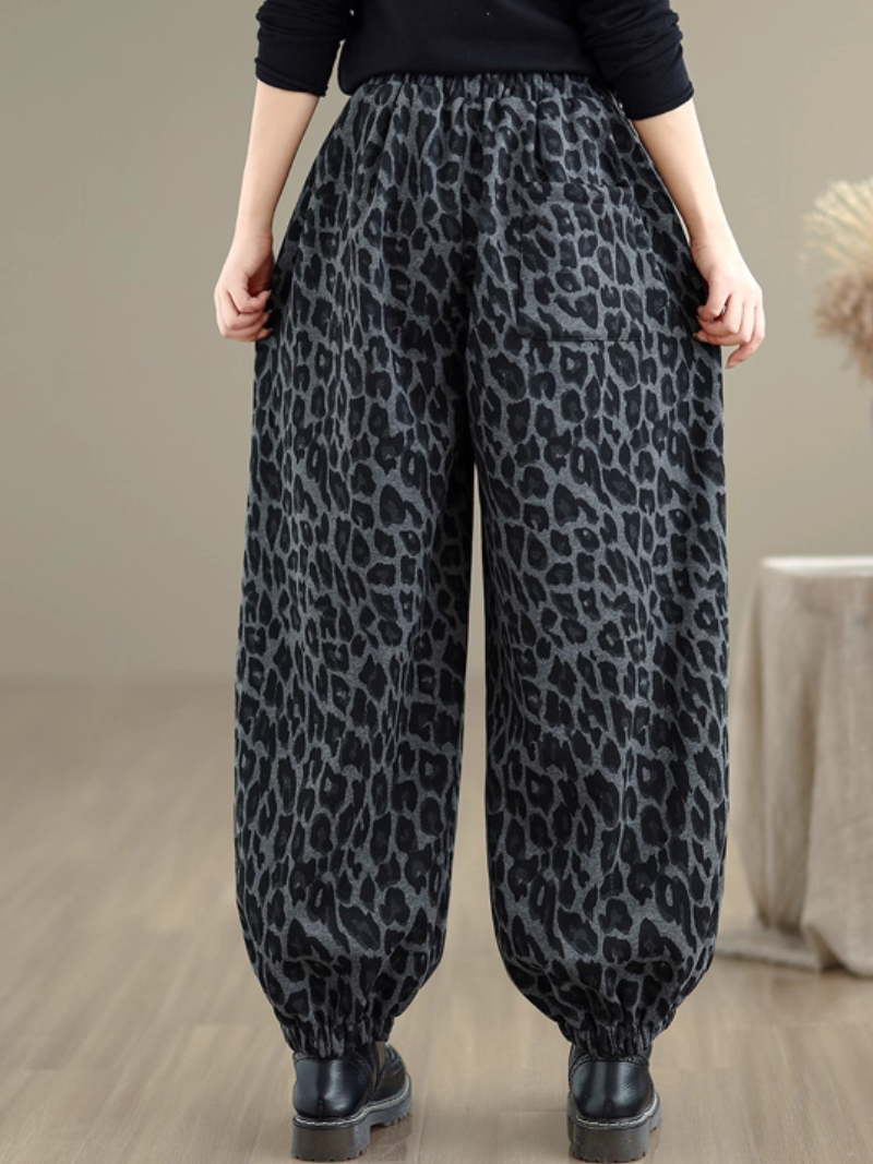 Leopard Print Balloon Jogger Pants for Women in Stretch Fabric