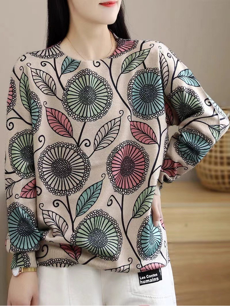 Women's  Floral Print Knitted Sweater